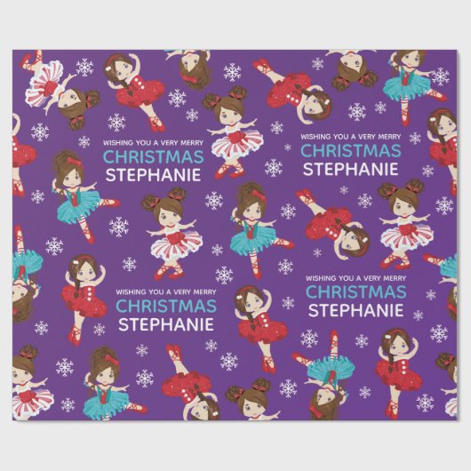 Brunette Kerstmis Ballerina Cadeaupapier (Vlak)