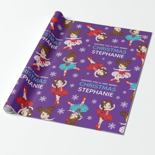 Brunette Kerstmis Ballerina Cadeaupapier (Uitgerold)