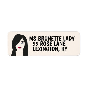 BRUNETTE  LADY REURN ADRESETIKETTEN ETIKET