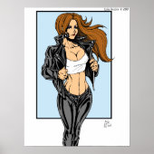 Brunette Leather Biker Chick Poster (Voorkant)
