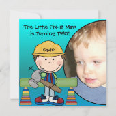 Brunette Little Fix-it Man Birthday Invitation Kaart (Voorkant)