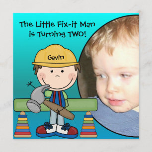 Brunette Little Fix-it Man Birthday Invitation Kaart