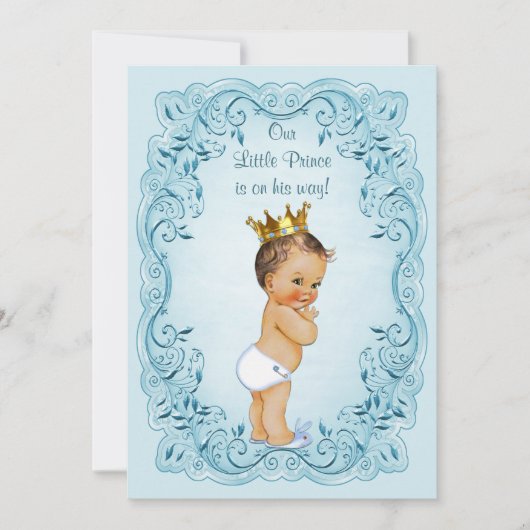 Brunette Little Prince Blue verlaat Baby shower Kaart (Voorkant)