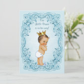 Brunette Little Prince Blue verlaat Baby shower Kaart (Staand voorkant)