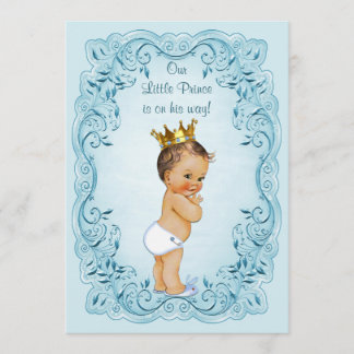 Brunette Little Prince Blue verlaat Baby shower Kaart