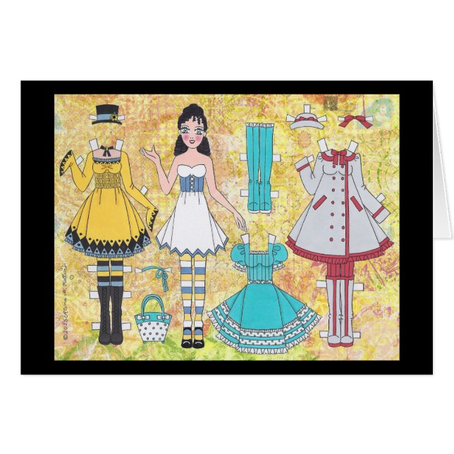 Brunette Lolita Paper Doll Blank Card (Voorkant Horizontaal)