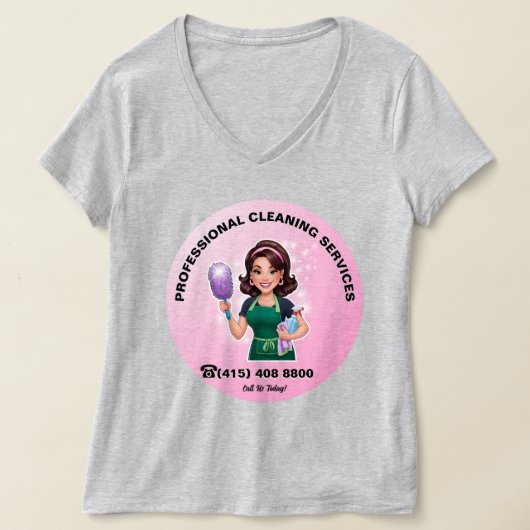 Brunette Maid Cleaning Service Uniform Huishoudste T-shirt (Laagn)