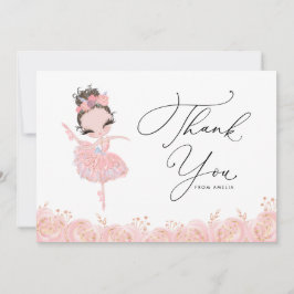 Brunette Meisje Ballerina in Roze Jurk Verjaardag Bedankkaart