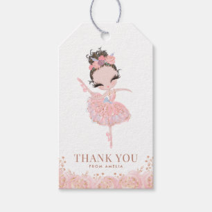 Brunette Meisje Ballerina in Roze Jurk Verjaardag Cadeaulabel