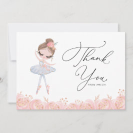 Brunette Meisje Ballerina in Witte Jurk Verjaardag Bedankkaart