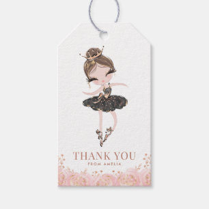 Brunette Meisje Ballerina in Zwart Jurk Verjaardag Cadeaulabel