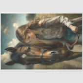 Brunette Meisje Bruin Paard Rustieke Country Decou Tissuepapier (Voorkant)