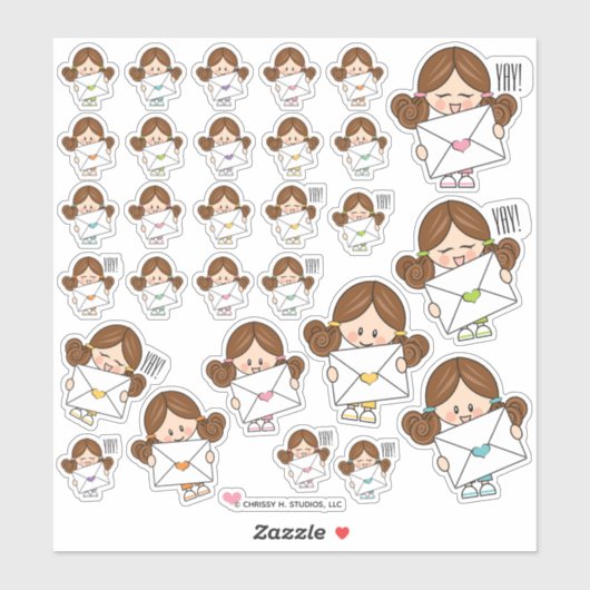 Brunette Meisje Happy Mail Stickers (Vel)