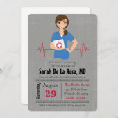 brunette meisje medische school Afstuderen uitnodi Kaart (Voorkant / Achterkant)