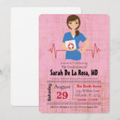 brunette meisje medische school Afstuderen uitnodi Kaart (Voorkant / Achterkant)