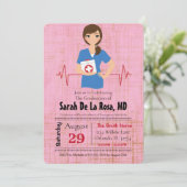 brunette meisje medische school Afstuderen uitnodi Kaart (Staand voorkant)