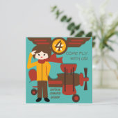 Brunette Meisje Piloot Verjaardag Uitnodigingen (Staand voorkant)