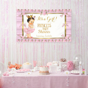 Brunette Meisje Prinses Baby shower Roze Goud Tutu Spandoek