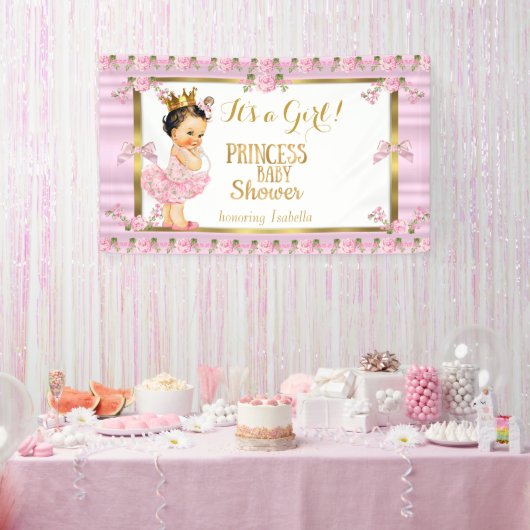 Brunette Meisje Prinses Baby shower Roze Goud Tutu Spandoek (Feest)