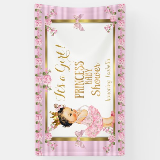 Brunette Meisje Prinses Baby shower Roze Goud Tutu Spandoek (Verticaal)