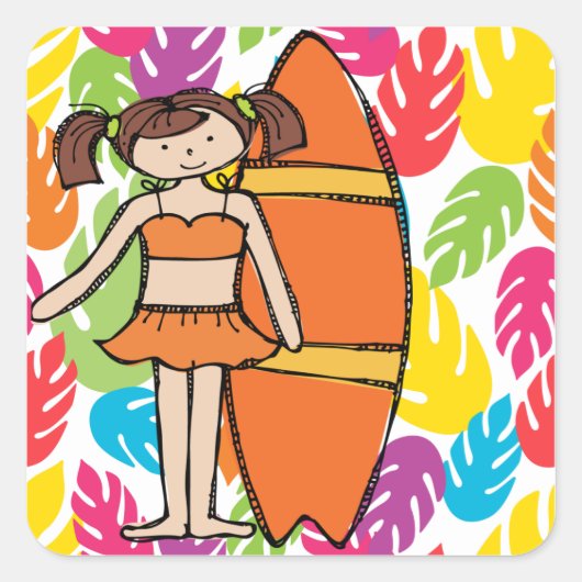 Brunette Meisje Surfer Stickers (Voorkant)
