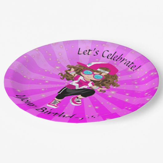 Brunette Meisjes Hip Hop Dans Gelukkig Verjaardags Papieren Bordje (Gekanteld)