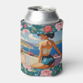 Brunette Meisjes met uitzicht op Floral Island Par Blikjeskoeler (Blikje Voorkant)