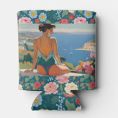 Brunette Meisjes met uitzicht op Floral Island Par Blikjeskoeler (Achterkant)