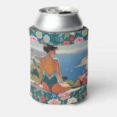 Brunette Meisjes met uitzicht op Floral Island Par Blikjeskoeler (Blikje Achterkant)