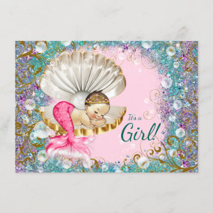 Brunette Mermaid Baby Shower-uitnodigingen Kaart