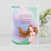Brunette Mermaid Birthday Invitation Kaart (Staand voorkant)
