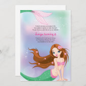 Brunette Mermaid Birthday Invitation Kaart (Voorkant / Achterkant)