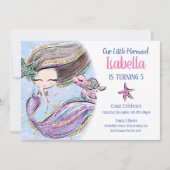 Brunette Mermaid Birthday Party Invitation Kaart (Voorkant)