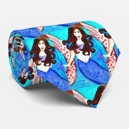 brunette mermaid blue stropdas (Opgerold)