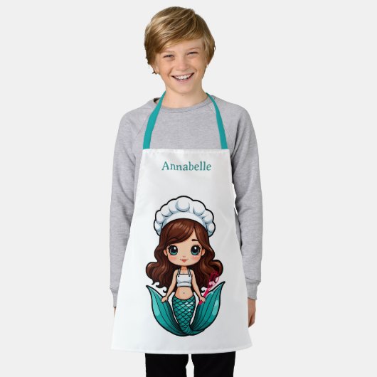Brunette Mermaid Chef Personaliseren Schort (Gedragen)