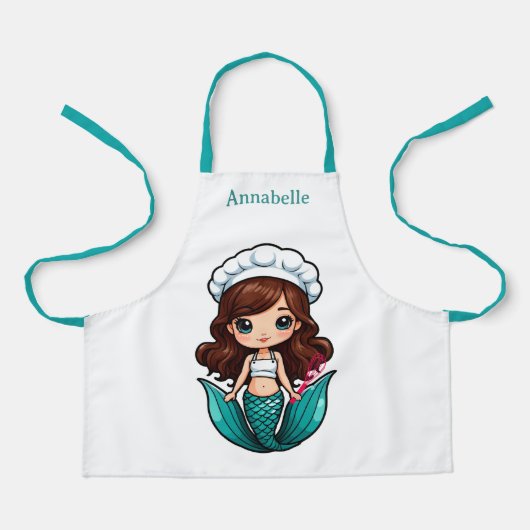 Brunette Mermaid Chef Personaliseren Schort (Voorkant)