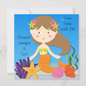 Brunette Mermaid Custom Birthday Invitation Kaart (Voorkant)