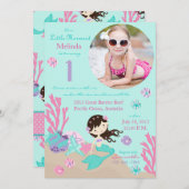 Brunette Mermaid First Birthday Invitation Kaart (Voorkant / Achterkant)