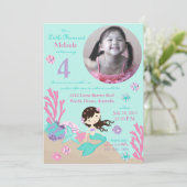 Brunette Mermaid Fourth Birthday Kaart (Staand voorkant)