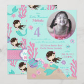 Brunette Mermaid Fourth Birthday Kaart (Voorkant / Achterkant)