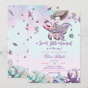 Brunette Mermaid Girl Baby shower onder het Zee Kaart