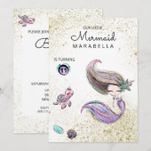 *~* Brunette Mermaid Gold Glitter Hair Birthday Kaart (Voorkant / Achterkant)