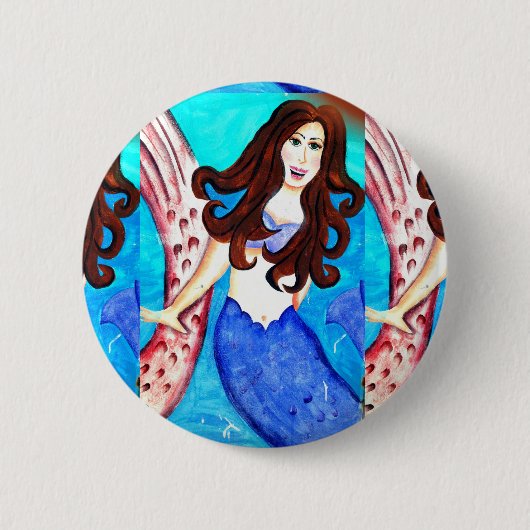 brunette mermaid-knop ronde button 5,7 cm (Voorkant)