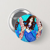 brunette mermaid-knop ronde button 5,7 cm (Voorkant /achterkant)