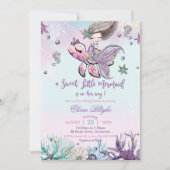 Brunette Mermaid Meisje Baby shower Onder het Zee Kaart (Voorkant)
