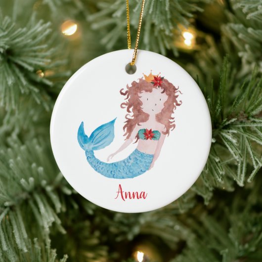 Brunette Mermaid Specialized Little Girl Daughter Keramisch Ornament (Boom)