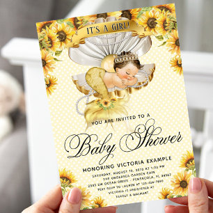 Brunette Mermaid Sunflower Baby shower Invitation Kaart