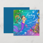 Brunette Mermaid under the Zee Mermaid Baby shower Kaart (Voorkant / Achterkant)