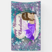 Brunette Mermaid Verjaardagsfeest Banner (Verticaal)