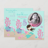 Brunette Mermaid vijfde verjaardag Kaart (Voorkant / Achterkant)